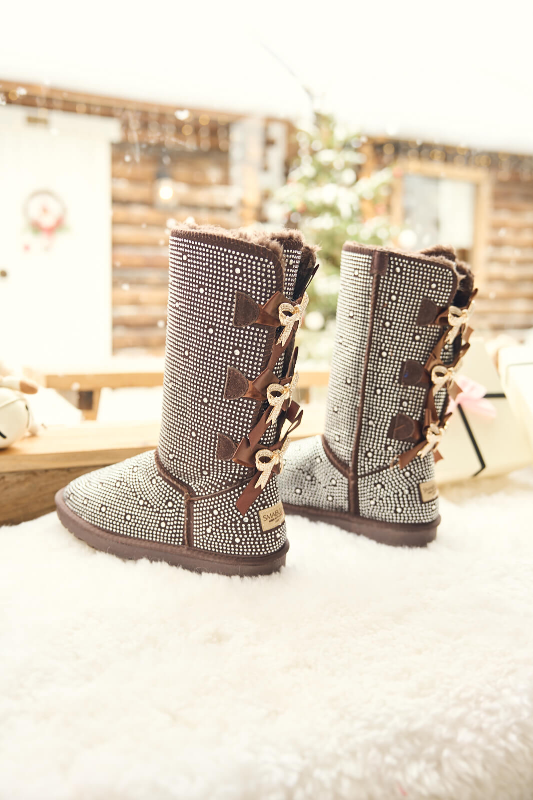 UGG Swifties Diamond Stage Ribbon Bows Suede Boots - Brown