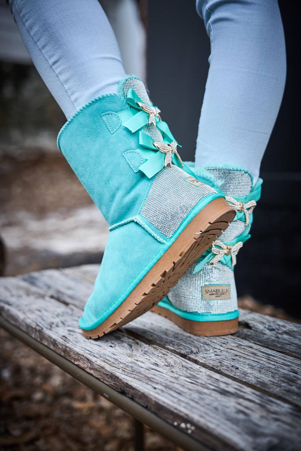UGG Rhinestone Dual Bailey Bow Glam UGG Boots - Turquoise