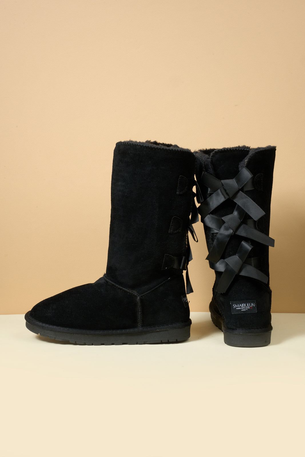 UGG Tri Ribbon Bow Suede Boots - Black
