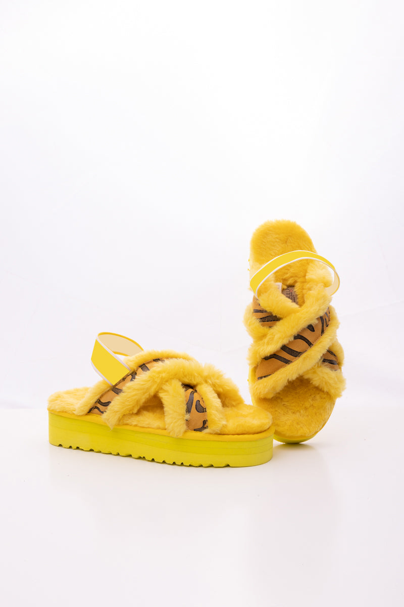 UGG Roar Wool-Lined Criss-Cross Strap Slipper - Yellow