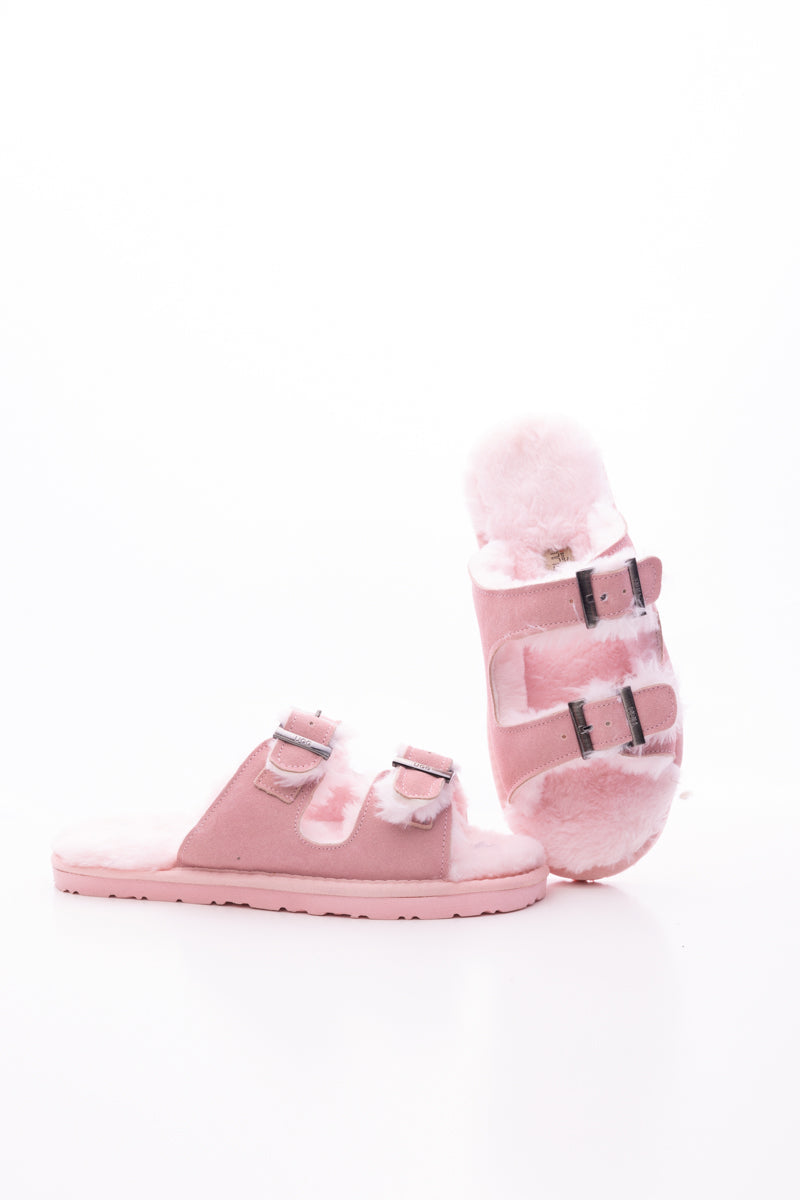 UGG Woolen Lined Double-Strap Suede Sandal - Pink