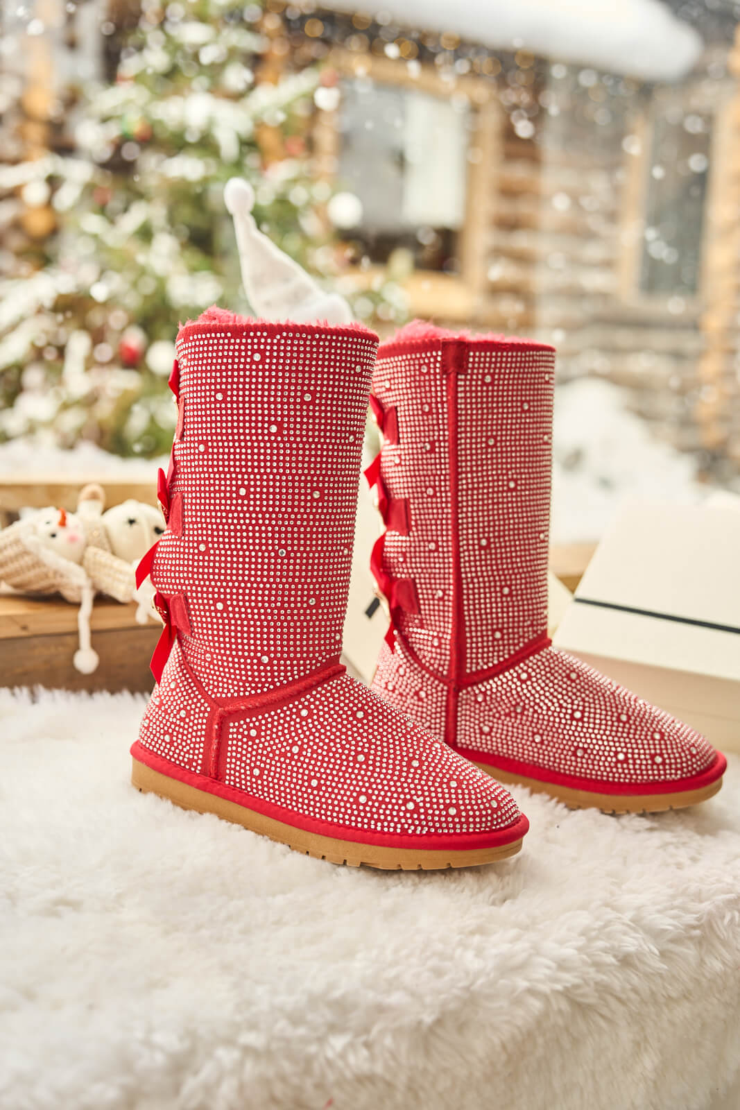UGG Swifties Diamond Stage Ribbon Bows Suede Boots - Red
