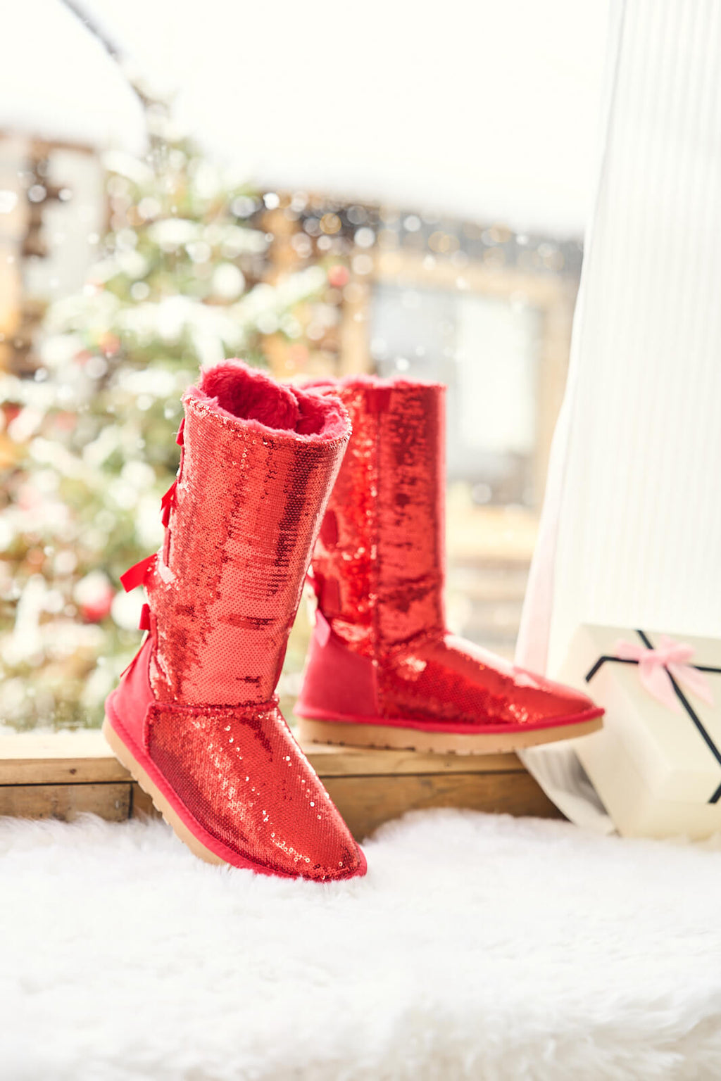 UGG Tay Swift Celebration Rhinestone Bailey Bow Sequin Boots - Red