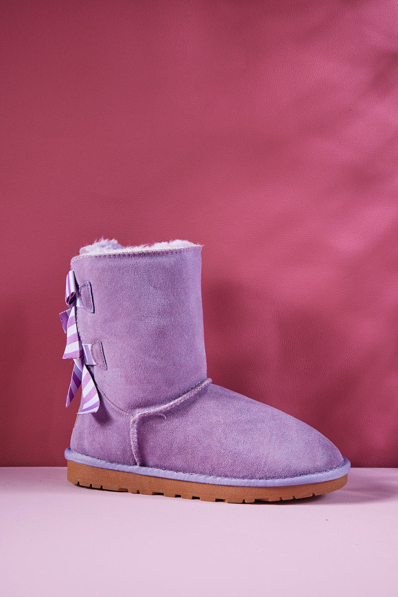 UGG Serenity Striped Bailey Bow Shearling Boots - Lavender