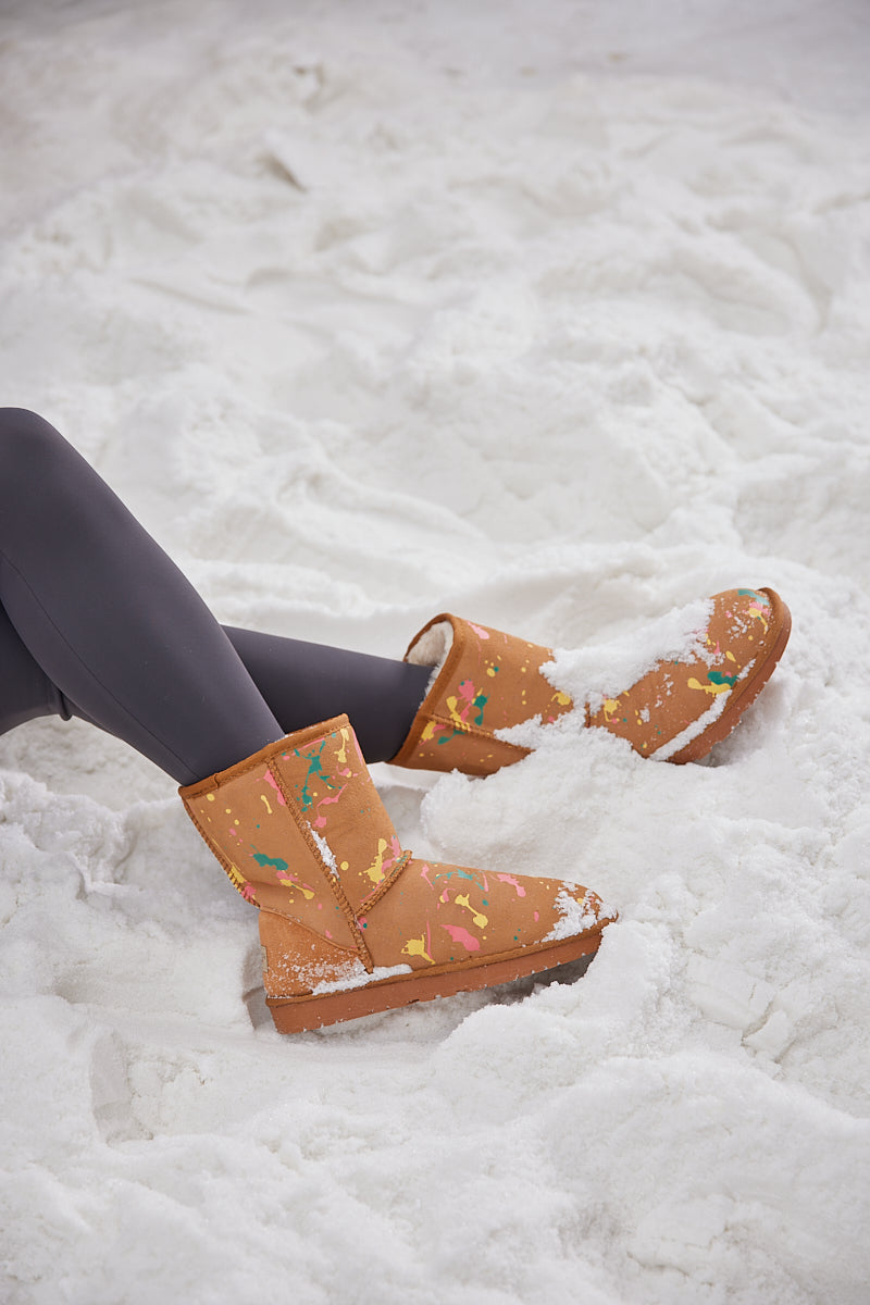 UGG Valerie Graffiti Patterned Shearling Boots - Chestnut