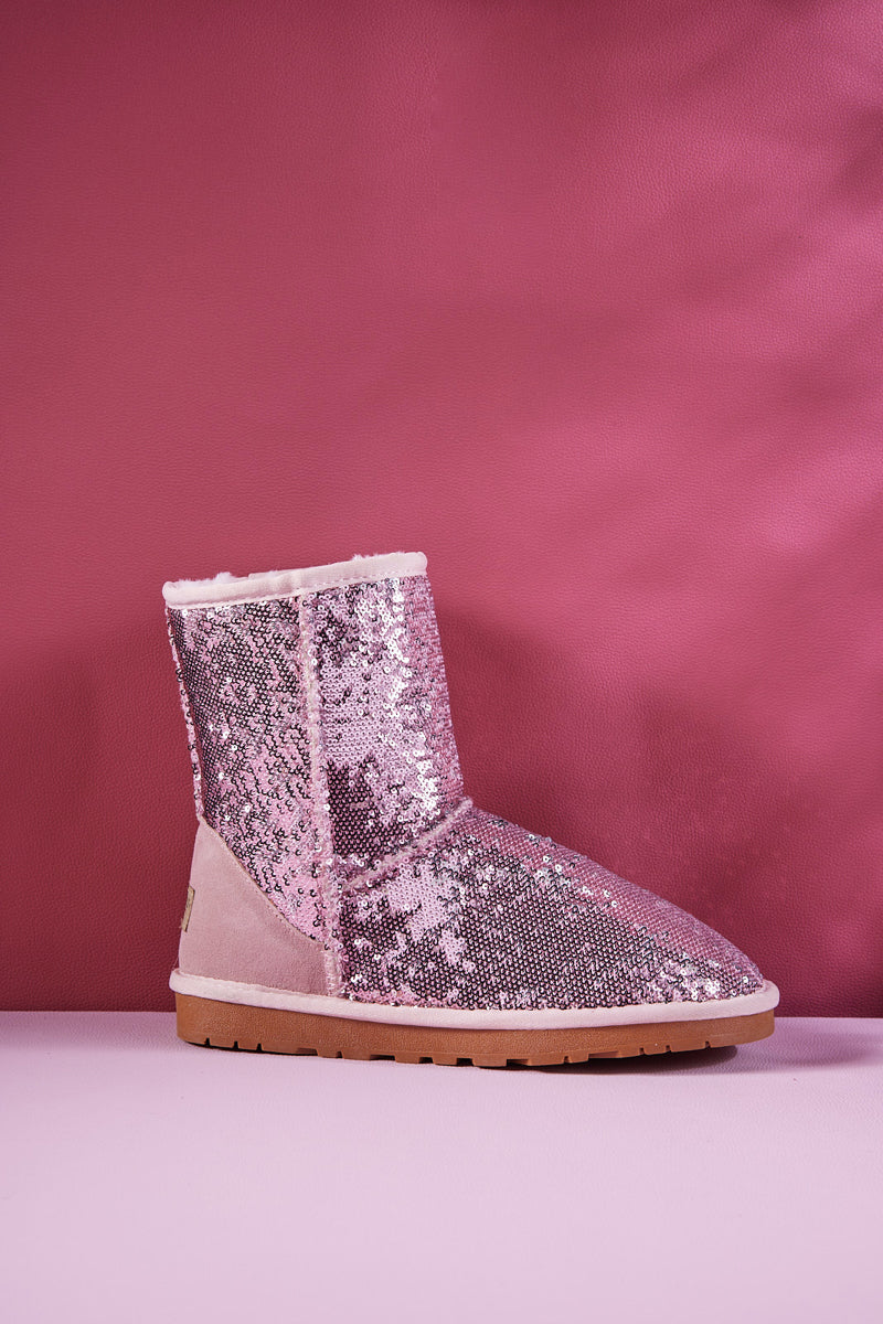 UGG Dallas Glam Sequin Shearling Boots - Baby Pink