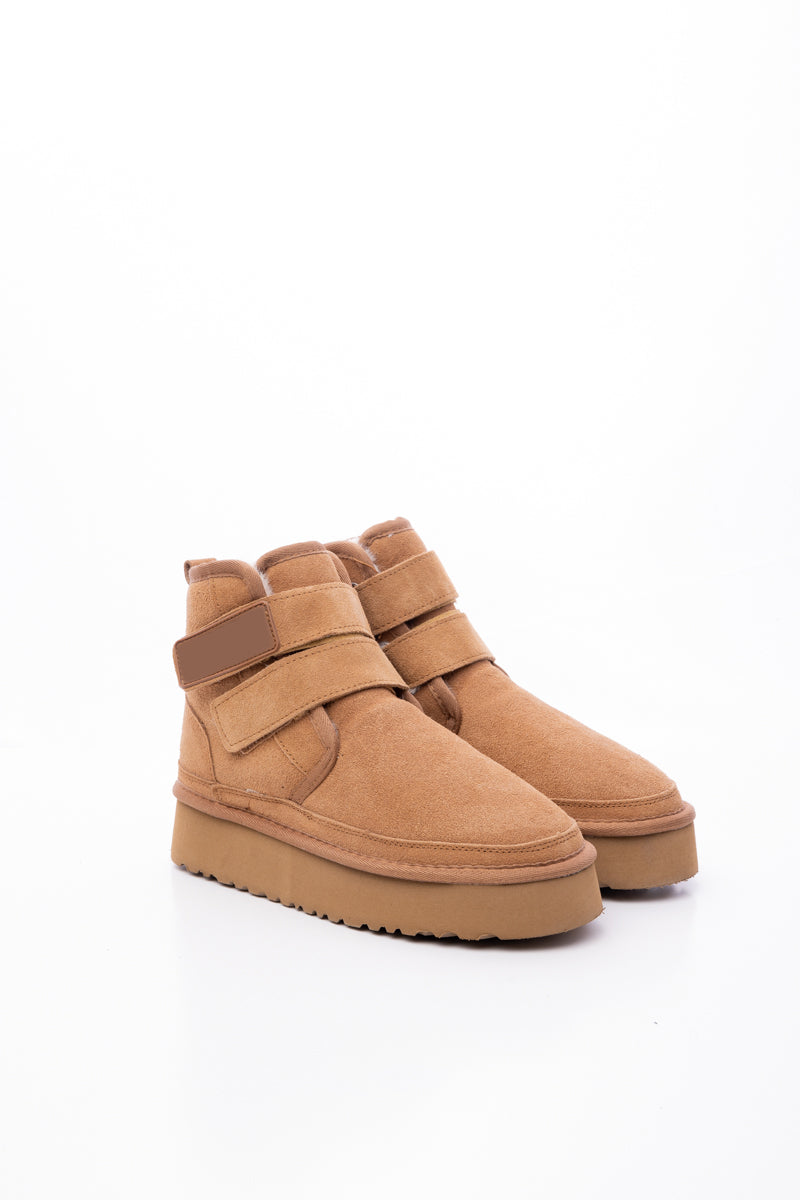 UGG Montford Wool-Lined Buckle Up Platform Boots – Chestnut