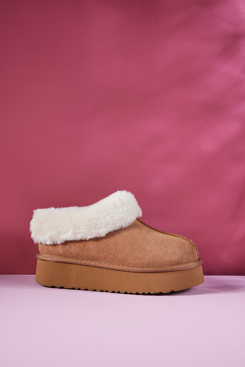 UGG Cuddle Up Wool-Lined Suede Bootie - Chestnut