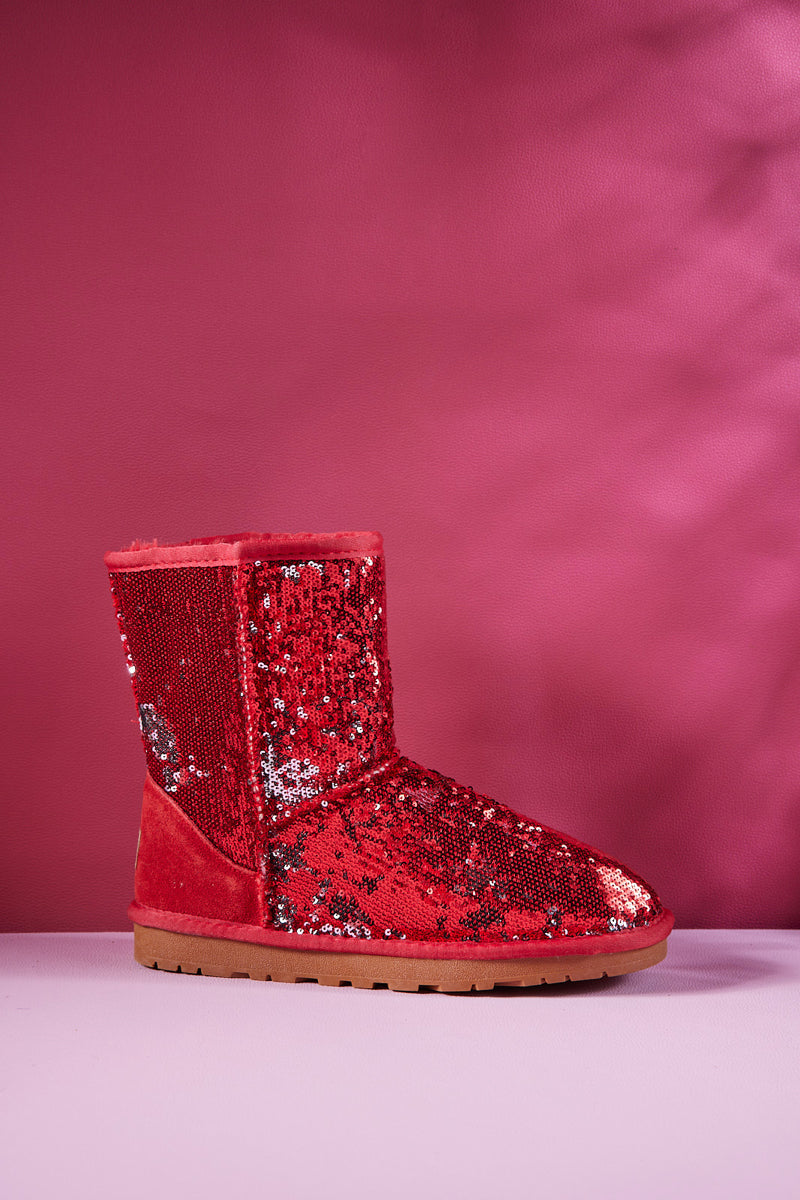 UGG Dallas Glam Sequin Shearling Boots - Red
