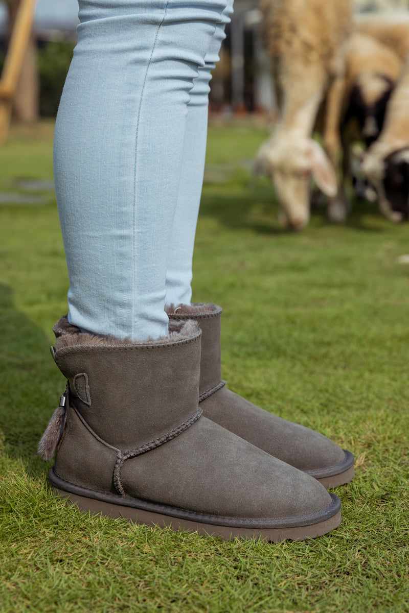UGG Tail Bow Back Suede Boot - Grey