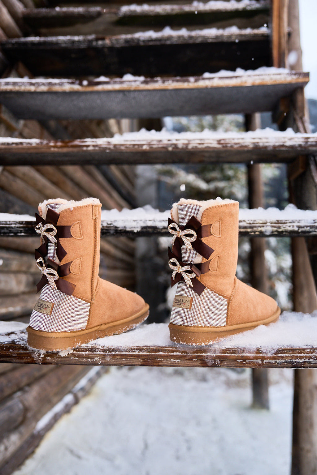 UGG Rhinestone Dual Bailey Bow Glam UGG Boots - Chestnut