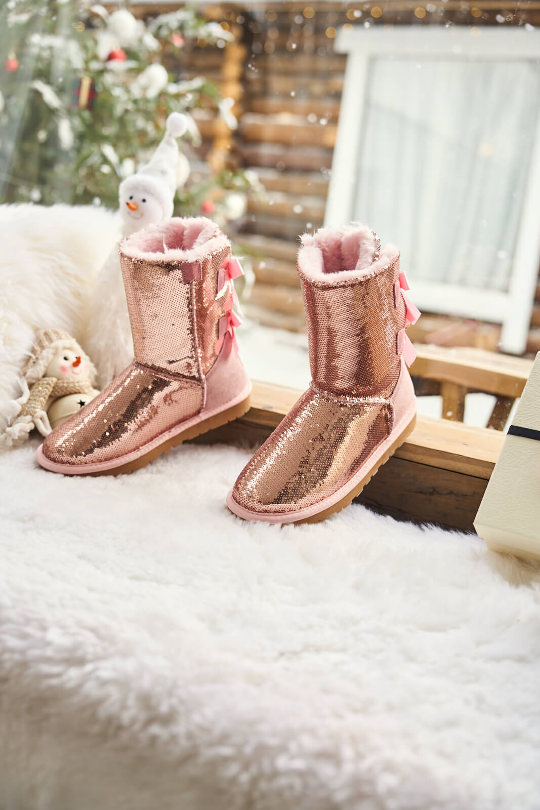 UGG Haute Holidays Sequin Glam Shearling Boots - Pink