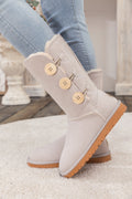 UGG Side Button Faux Fur-Lined Leather Suede Boots - Cream