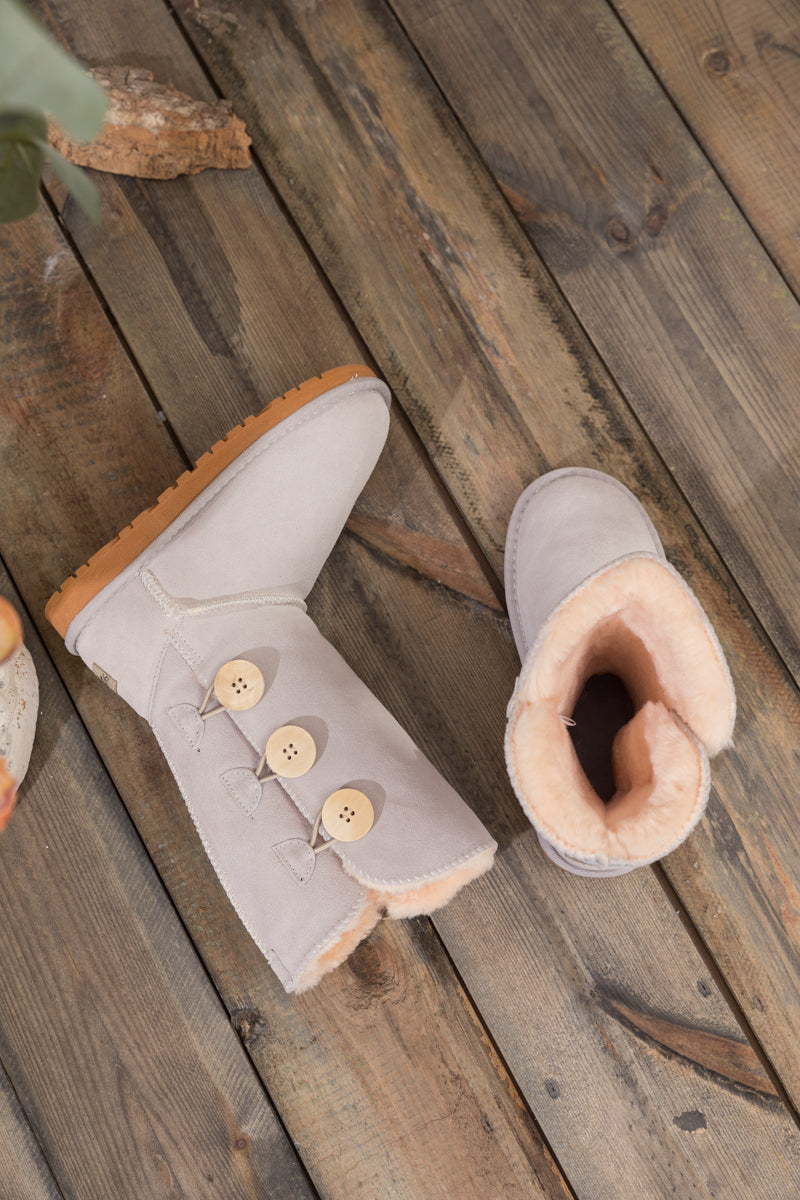 UGG Side Button Faux Fur-Lined Leather Suede Boots - Cream
