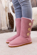 UGG Side Button Faux Fur-Lined Leather Suede Boots - Pink