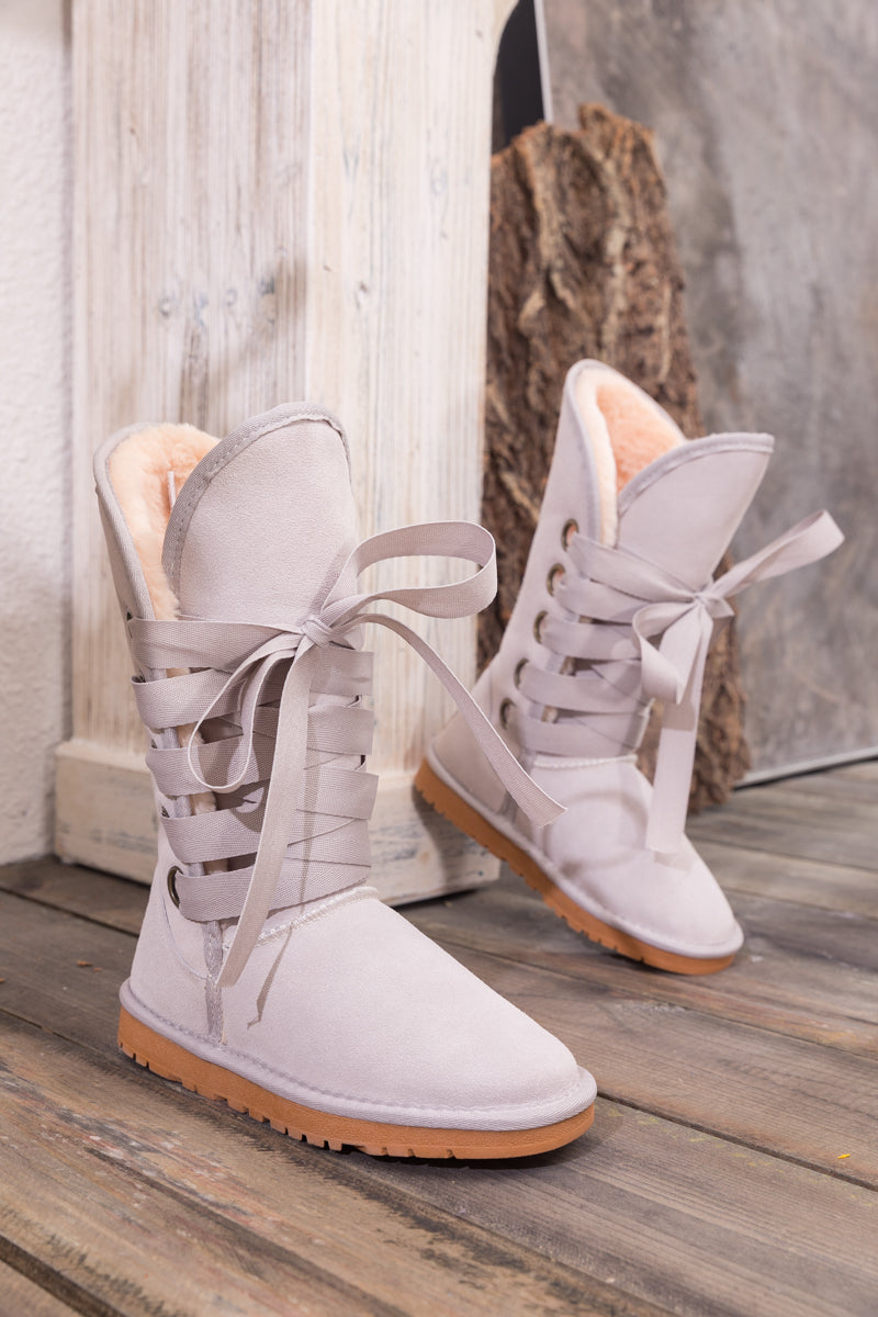 UGG Ribbon Lace-Up Faux Fur-lined Suede Boot - Ash