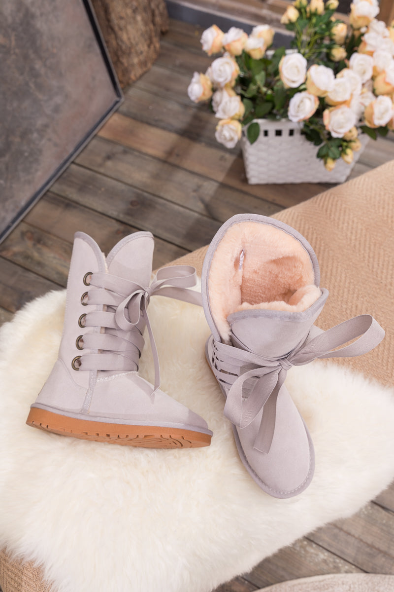 UGG Ribbon Lace-Up Faux Fur-lined Suede Boot - Ash