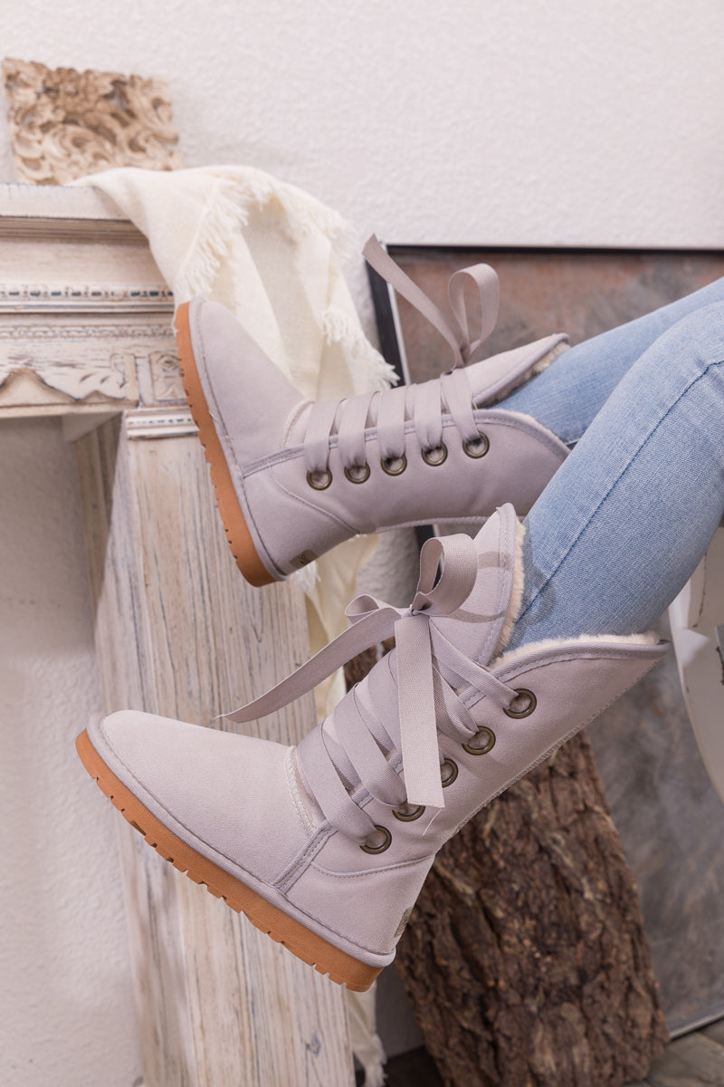 UGG Ribbon Lace-Up Faux Fur-lined Suede Boot - Ash