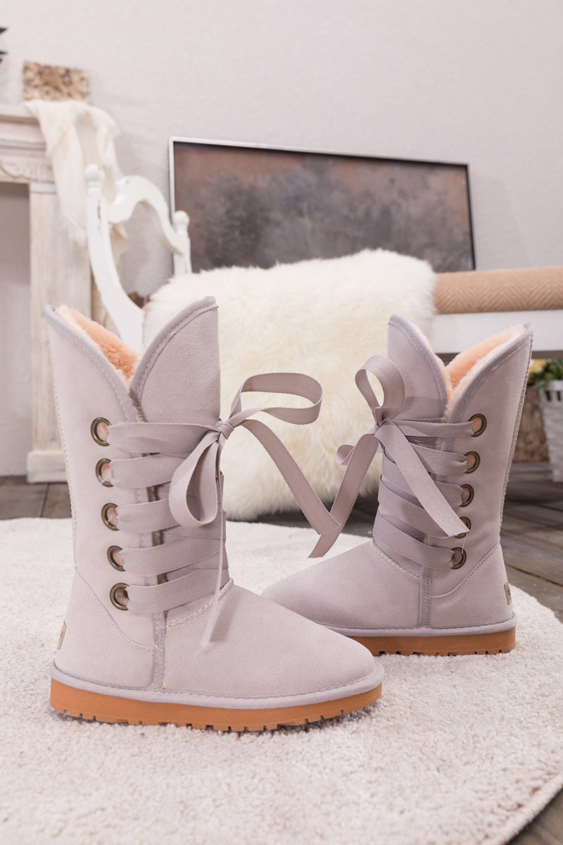 UGG Ribbon Lace-Up Faux Fur-lined Suede Boot - Ash