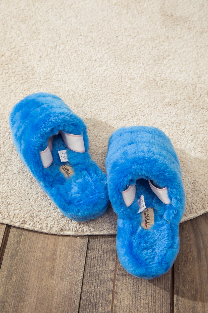 UGG Fluffy Soft Wool Snug Slipper Sandals - Azure