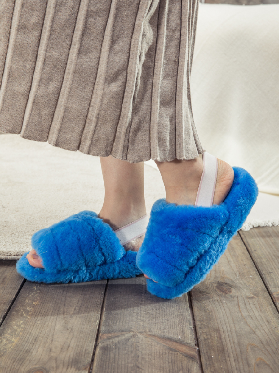 UGG Fluffy Soft Wool Snug Slipper Sandals - Azure