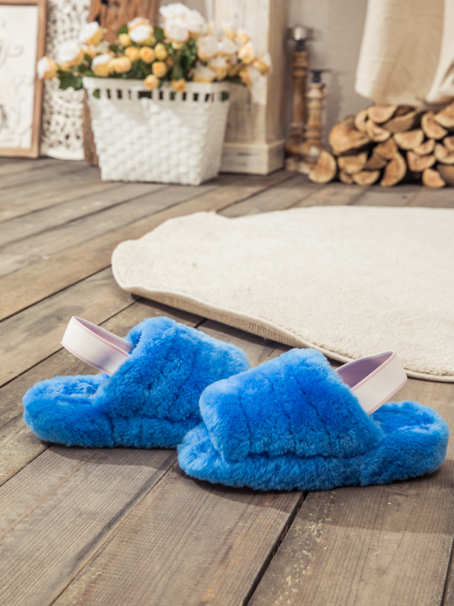 UGG Fluffy Soft Wool Snug Slipper Sandals - Azure