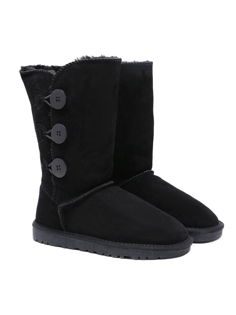 UGG Side Button Faux Fur-Lined Leather Suede Boots - Cream