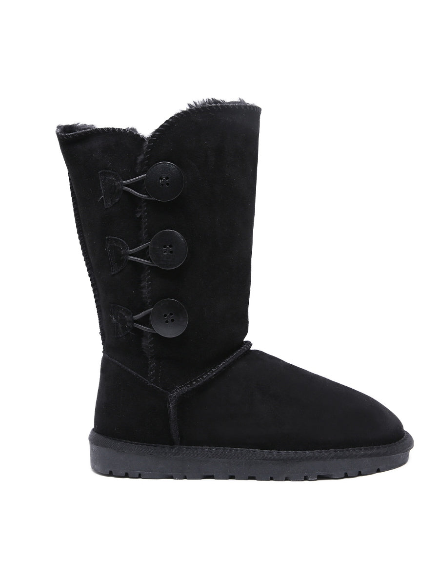 UGG Side Button Faux Fur-Lined Leather Suede Boots - Cream