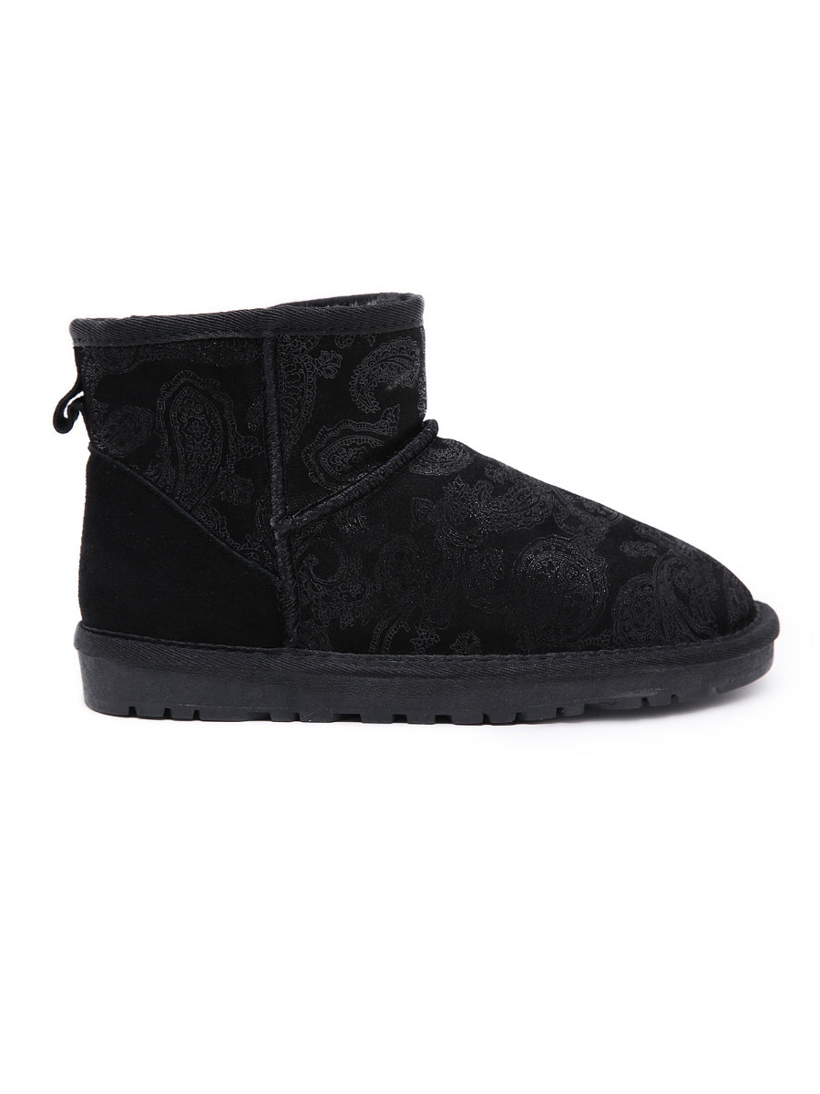 UGG Embroidered Faux Fur-Lined Leather Suede Boot