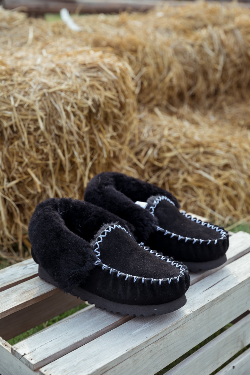 UGG Wool-Lined Suede Tasman Slipper Moccasin - Black