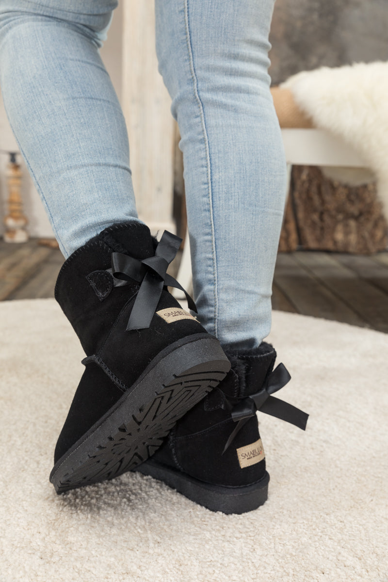 UGG Ribbon Bow Faux Fur-Lined Mini UGG Boots