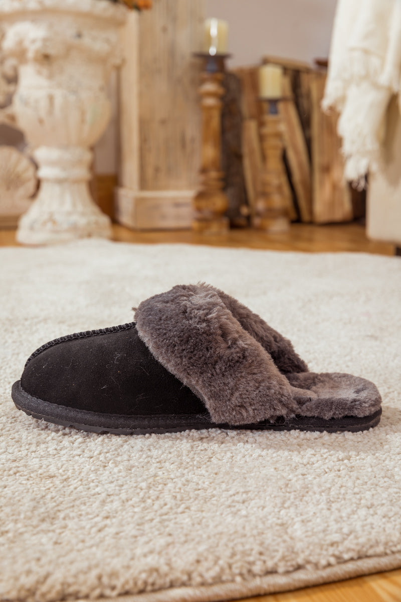 UGG Wool-Lined Tasman Suede Slipper - Black