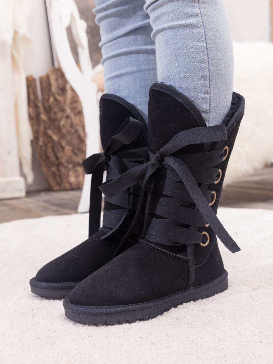 UGG Ribbon Lace-Up Faux Fur-lined Suede Boot - Black