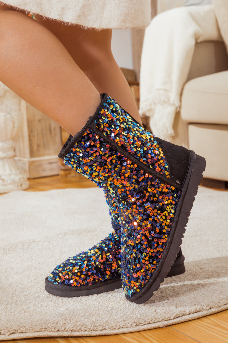 UGG Dallas Glam Sequin Shearling Boots - Black