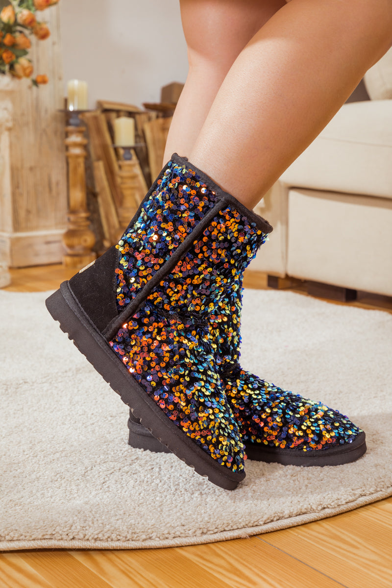 UGG Dallas Glam Sequin Shearling Boots - Black