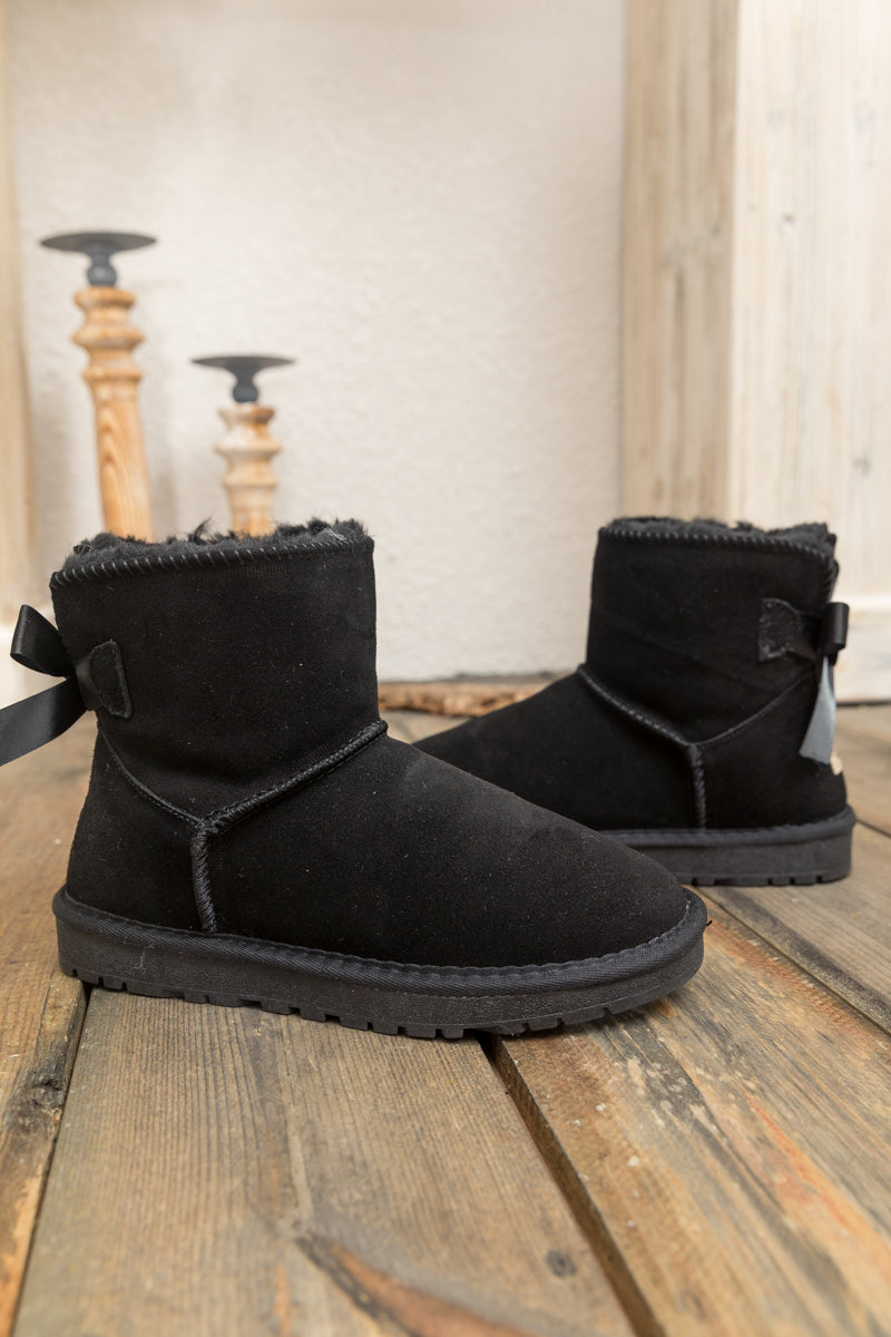 UGG Ribbon Bow Faux Fur-Lined Mini UGG Boots