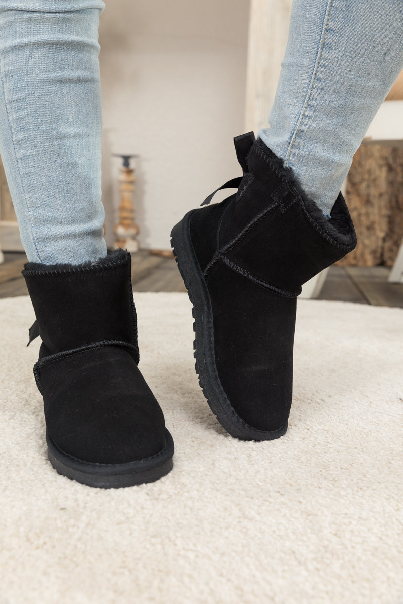 UGG Ribbon Bow Faux Fur-Lined Mini UGG Boots