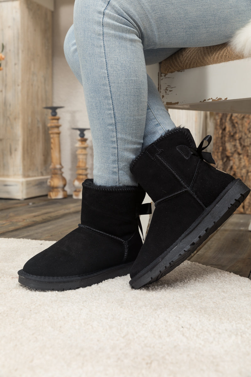 UGG Ribbon Bow Faux Fur-Lined Mini UGG Boots