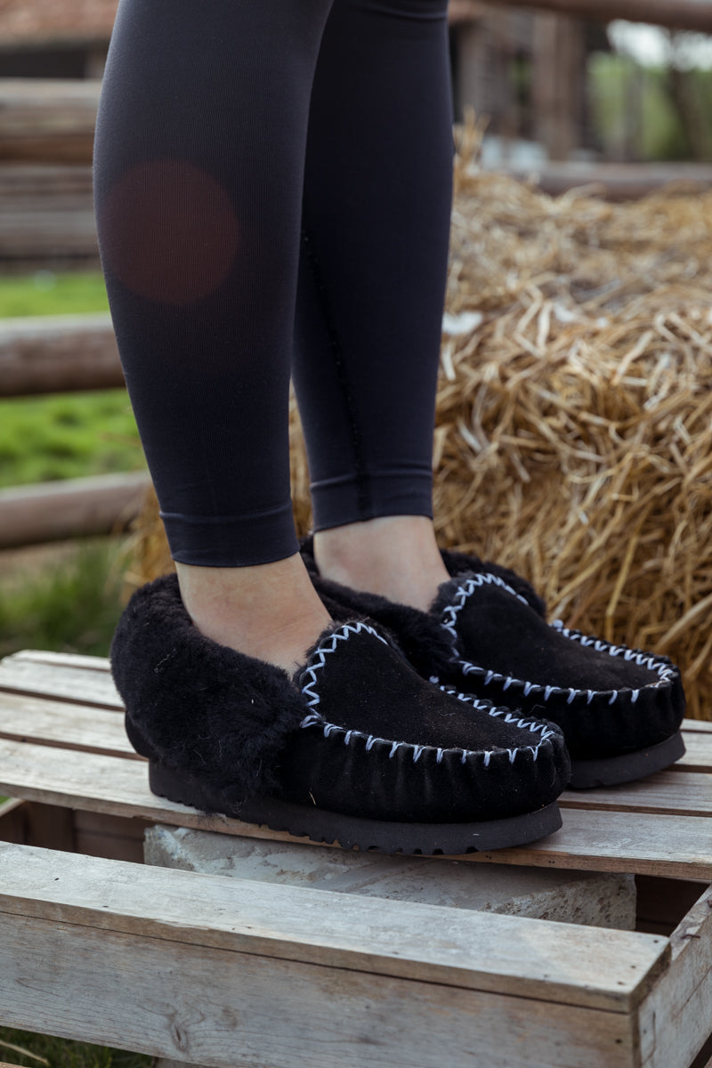 UGG Wool-Lined Suede Tasman Slipper Moccasin - Black