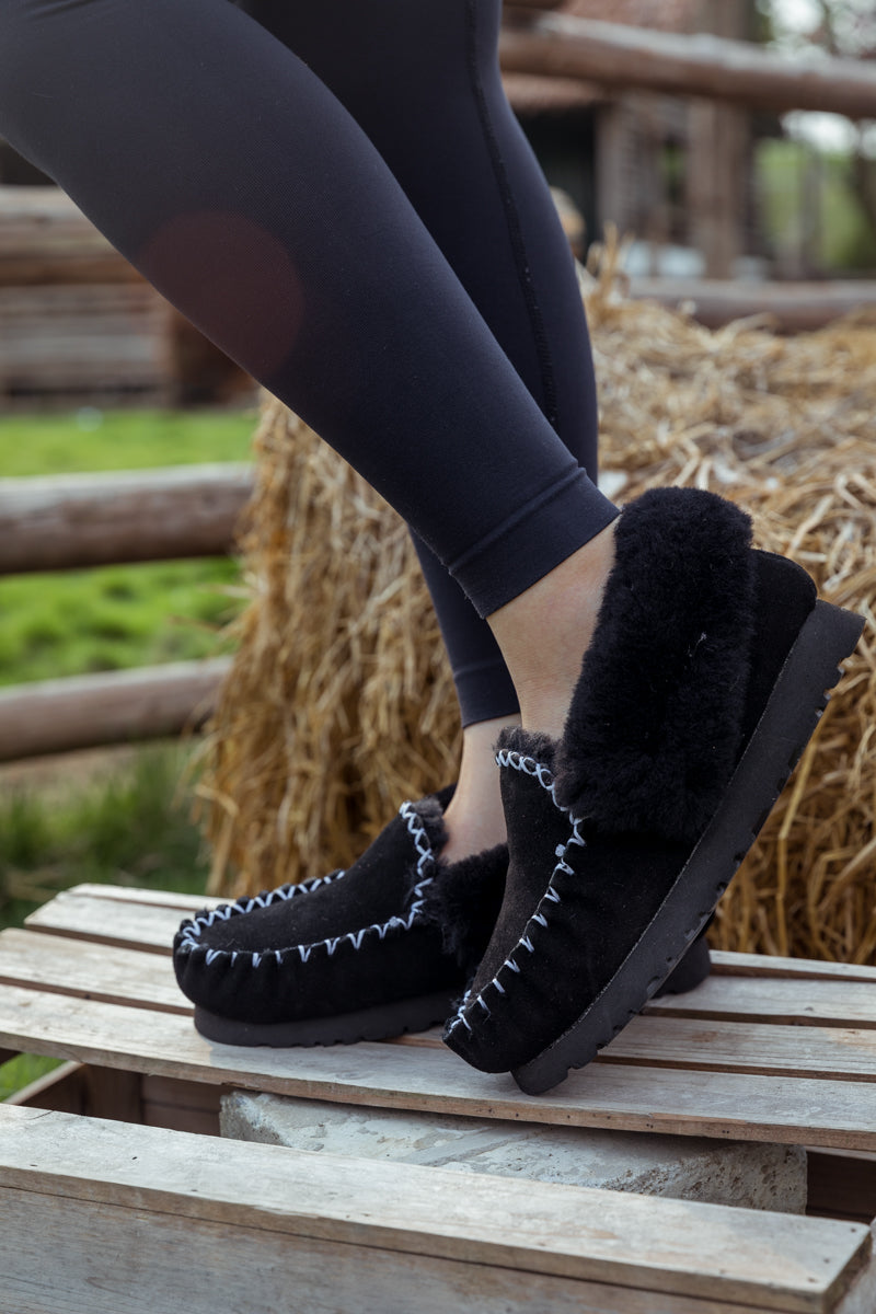 UGG Wool-Lined Suede Tasman Slipper Moccasin - Black