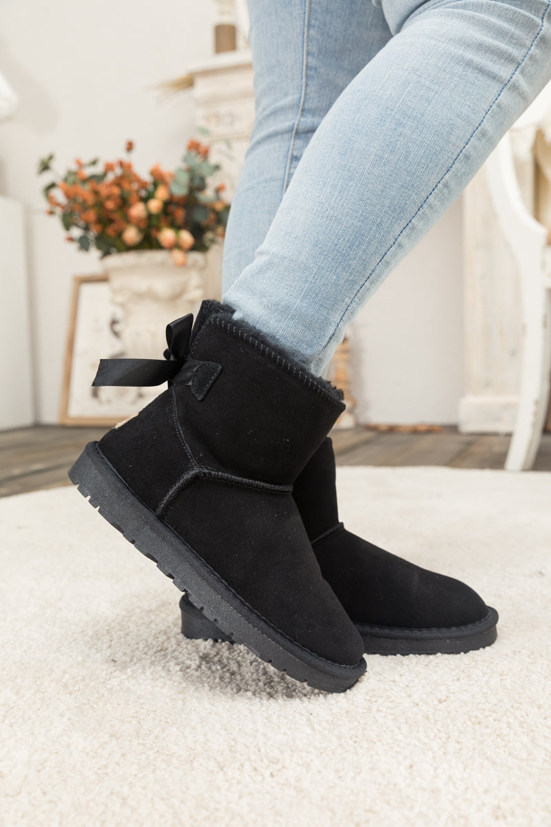 UGG Ribbon Bow Faux Fur-Lined Mini UGG Boots