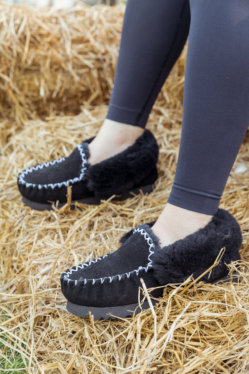 UGG Wool-Lined Suede Tasman Slipper Moccasin - Black
