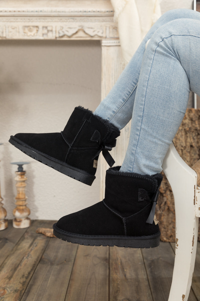 UGG Ribbon Bow Faux Fur-Lined Mini UGG Boots