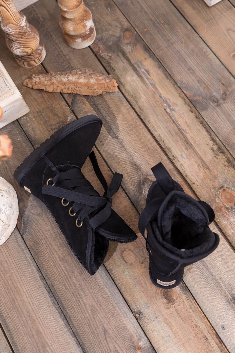 UGG Ribbon Lace-Up Faux Fur-lined Suede Boot - Black