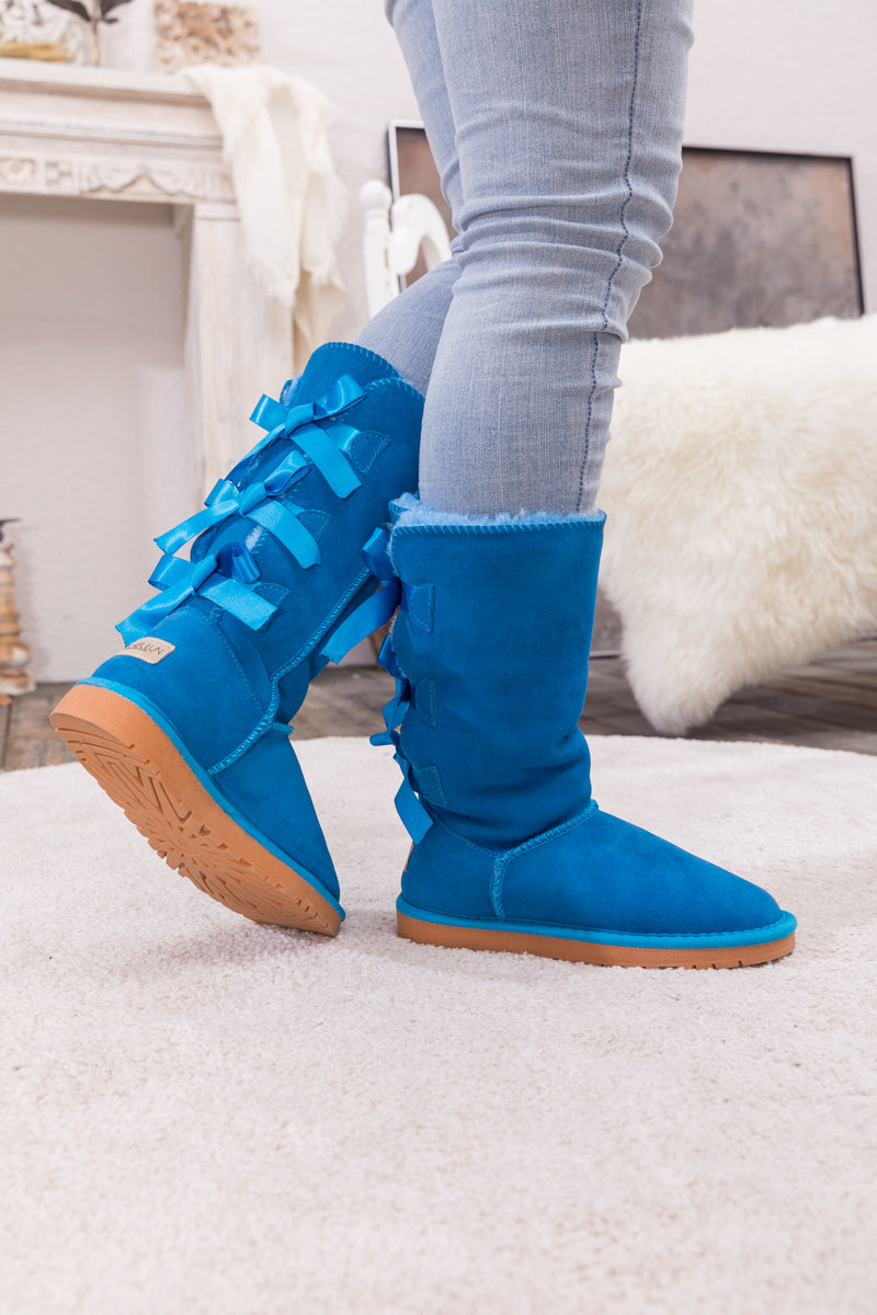 UGG Tri Ribbon Bow Suede Boots - Blue