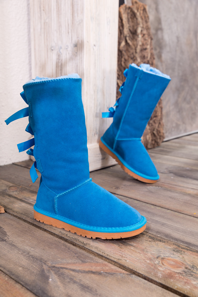 UGG Tri Ribbon Bow Suede Boots - Blue