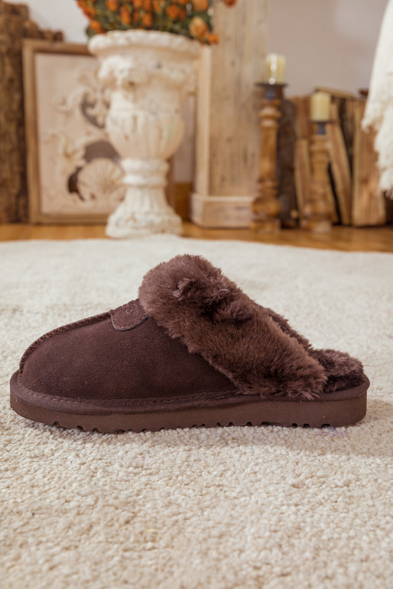 UGG Wool-Lined Suede Slipper - Brown
