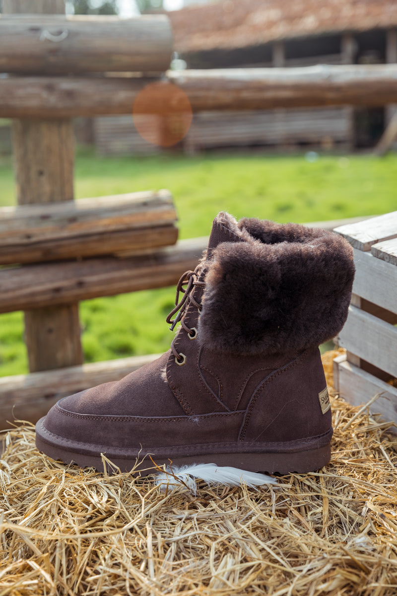 UGG Wool-Lined Suede Tie Up Boots - Chocolate