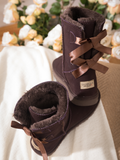 UGG Double Ballet Ribbon Bow Suede Shearling Boots - Brown