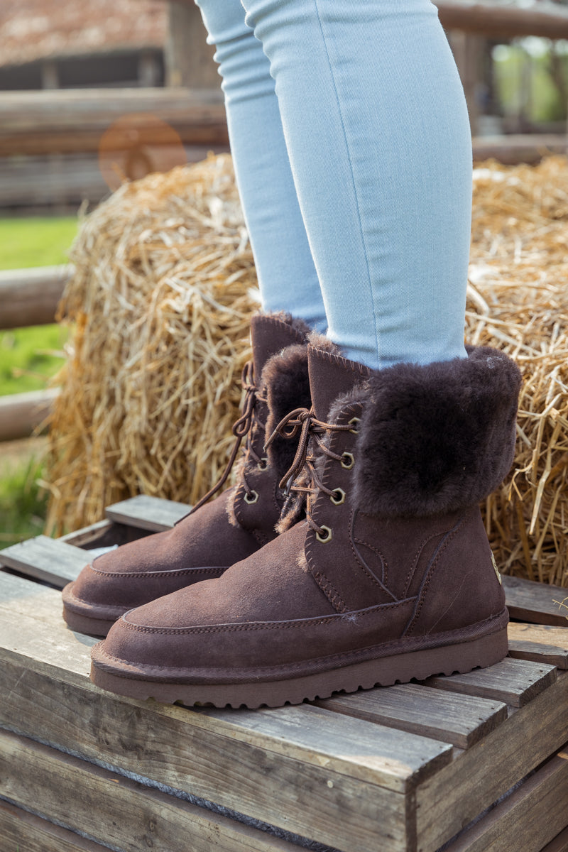UGG Wool-Lined Suede Tie Up Boots - Chocolate